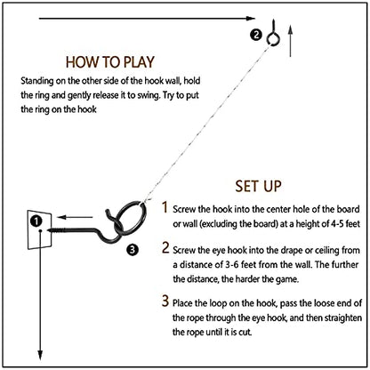 WHQXFDZ 2 Set Hook and Ring Toss Game Hardware Set,Include Nylon String,Mounting Screws,Ring and Iron Hook for DIY Indoor or Outdoor Family Fun(2set)