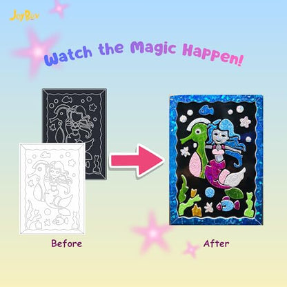 JoyBox Foil Art & Glow Sequin Art Craft Kit 2-in-1, foil Fun Art kit for Kids 6+, Luminous Day & Night Sensory Activity, Mindful Relaxing Arts & Crafts Gifts for Girls, Boys, All Ages-Mermaid Set - color: Mermaid