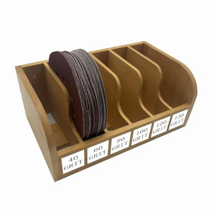 Bamboo Sandpaper Holder and Storage Rack - Pre-Assembled Storage for 5" Sandtray, Sand, and Saw Blades | Compact and Durable Carpenter Tool Accessories (6 Compartments) - size: 6 bins