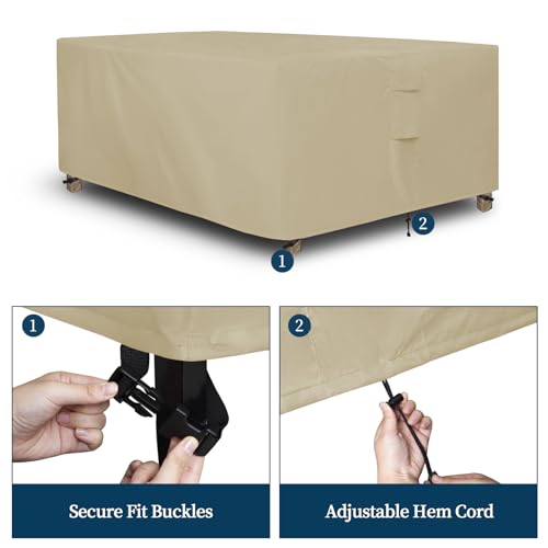 Easy-Going Rectangle Patio Furniture Cover Waterproof Outdoor Dining Table and Chair Cover Anti-UV Outside Sectional Sofa Set Covers (110"L x 84"W x 28"H, Camel) - color: Camel, size: 110"L x 84"W x 28"H