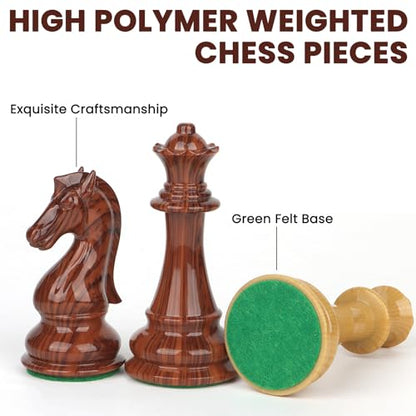 Large High Polymer Weighted Chess Pieces with 3.8'' King - 2 Extra Queens, Tournament Chess Set - Chess Pieces Only, Travel Chess Sets with Storage Bag for Family Board Game Gift
