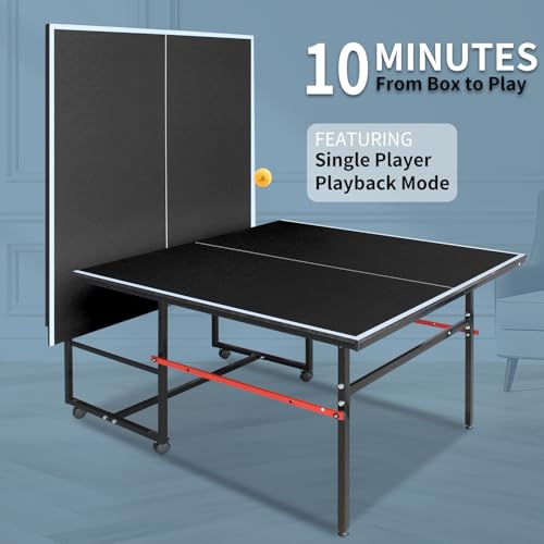 IUNNDS Portable Table Tennis Table 6/8/8.5/9FT Foldable Ping Pong Game Set for Indoor with Net and Post Set, 2 Paddles and 3 Balls - color: Black-8x4FT