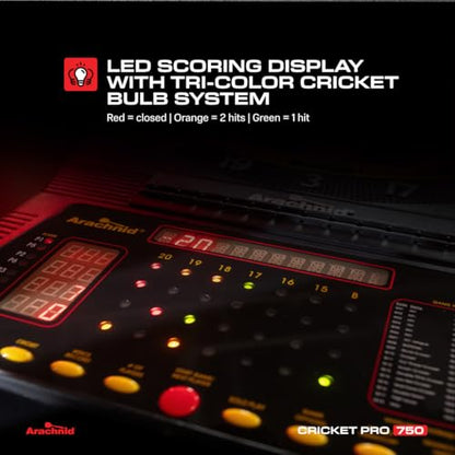 Arachnid Cricket Pro Tournament-Quality Electronic Dartboard up to 40 Games and 315 Variations (Including Popular Cricket Modes) - style: Pro 750
