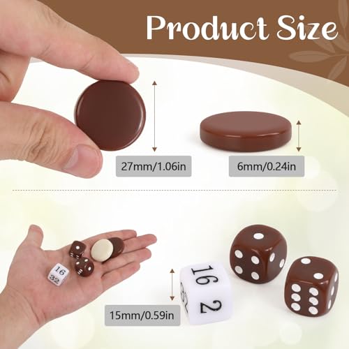 Premium Ceramic Game Pieces Set - 30 Pieces | Versatile Checkers Pieces, Backgammon Pieces, Chess Pieces Only, Includes Dice - color: Brown and Off-white, size: 27CM