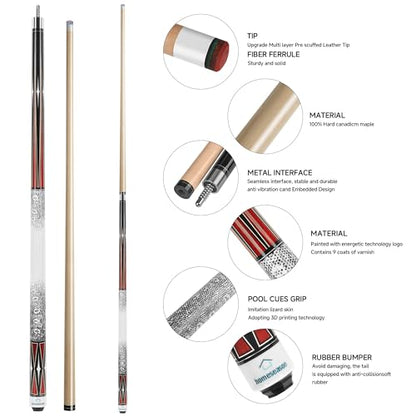 HomeSeason Pool Cue Stick 58" Billiard Cue Sticks 3D Printed Grip Professional Low Deflection Pool Sticks Maple Wood Pool Sticks 13mm Tip - color: 18oz with bag