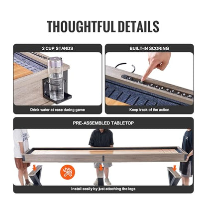 VEVOR Shuffleboard Table, 11.5 ft Shuffleboard for Family Game Rooms, 2 in 1 Shuffleboard and Bowling Combo Game Set, with Scratch-Resistant Playfield, Legs, 8 Pucks, Bowling Set, Wax, and Table Brush - size: 12ft