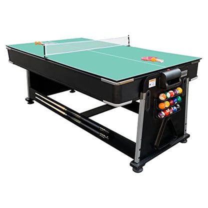 RACK Triad 7-Foot 3-in-1 Multi-Game Swivel Table - Billiards/Pool, Table Tennis & Air Hockey - color: Green Felt With Black Body
