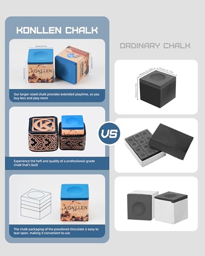 KONLLEN Billiard Chalk, Nano High Grip Pool Cue Chalk, Low Dust, Long Lasting, Fewer Miscues, Enhanced Spin Control, Professional Chalk for Pool Cue Tips (S/M/H) - color: 007 M Blue 1