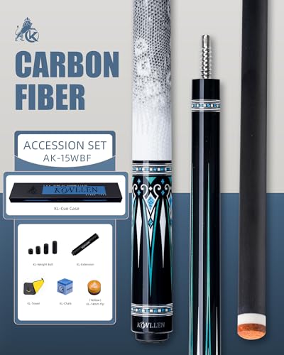 KONLLEN Carbon Fiber Pool Cue 2.0, 58-inch Low Deflection Billiard Stick for Adults with 12.5mm Tip and Pro Taper - color: 020 AK-15WF 2.0 set-white