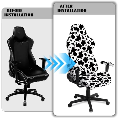 Gaming Chair Cover with Armrest Covers, Anti-Scratch Elastic Spandex Gamer Seat Slipcover Protector for Office Racing Style Gaming Desk Chair, Cow Print - color: Cow Print