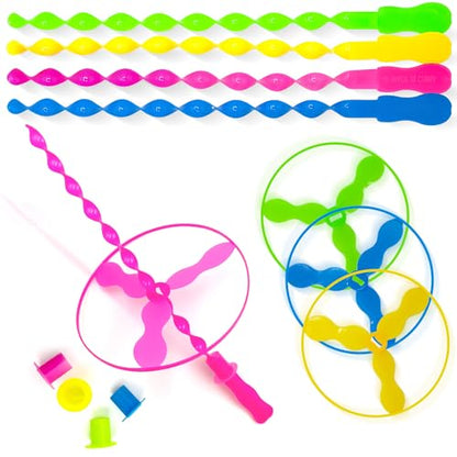 40 Pcs Flying Disc Toy Twisty Helicopter Spin Copter Plastic Propeller Flyer Saucers with Launchers Outdoor Toy Kids Party Favors Gifts