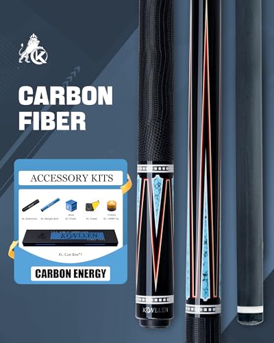 KONLLEN Carbon Fiber Pool Cue Stick 58-inch Professional Pool Sticks for Adults Full Carbon Technology Low Deflection Pool Cue Billiard Cues with 12.5mm Tip (Easy to Control, Pro Taper, Ultra-Smooth) - color: 010 black blue