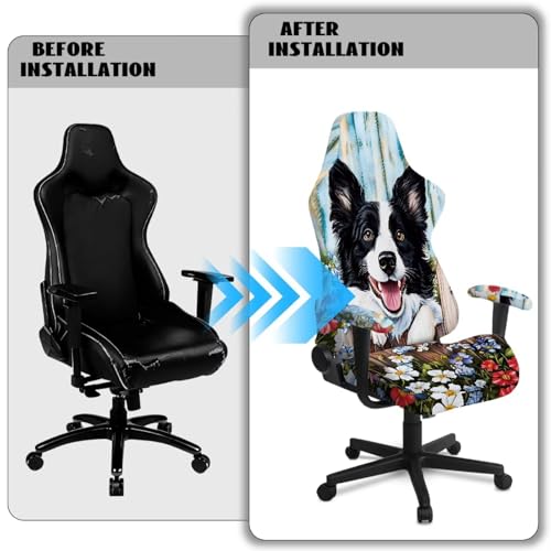 Border Collie Print Gaming Chair Cover with Armrest Covers Anti-Dust Soft Elastic Computer & Gaming Chair Slipcover Universal Fit Office Desk & Racing Computer Gamer Chairs - color: Multi - Border Collie