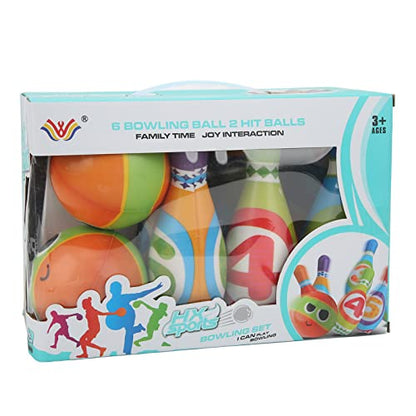 Kids Bowling Set, Polyurethane Bowling Pins and Balls for Toddlers, Soft Round Edge Indoor Bowling Play Set with 6 Pins 2 Balls, Parent Child Interaction Toy for Boys