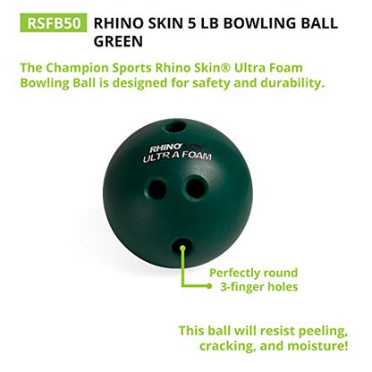 Champion Sports Foam Bowling Ball: 5 lb Rhino Skin Soft Balls for Training & Kids Games, Green