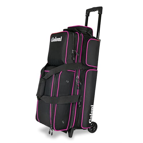Goloni 3 Ball Bowling Bags with Wheels - Rolling Bowling Bag for 3 Balls & Accessories - Retractable Handle Extends to 38 - color: pink