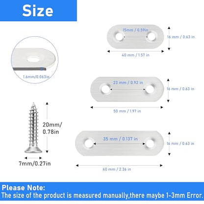 40 Pcs Stainless Straight Bracket (1.57*0.63 inch) Flat Straight Braces, Metal Fixed Connecting Plate, Can be Used to Repair Furniture, Bookcase, Table,Chair Legs, Beds Etc. with 80 Pcs 304 SS Screws - size: 40mm / 40 Pcs