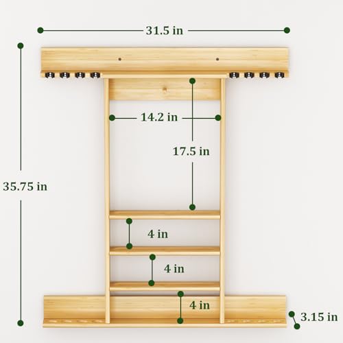 Wall Mounted Pool Cue Rack, Bamboo Billiards Sticks Holder for 8 Cue Sticks, Organizes Full Set of Balls and Pool Table Accessories - color: Bamboo