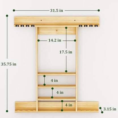 Wall Mounted Pool Cue Rack, Bamboo Billiards Sticks Holder for 8 Cue Sticks, Organizes Full Set of Balls and Pool Table Accessories - color: Bamboo