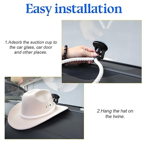 zipelo Hat Mounts for Car, Cowboy Hat Holder Rack with Suction Cup and Handmade Rope, Car Accessories, Universal Cowboy Hat Hanger for SUV Truck Vehicle Home (Dark Gray) - color: Dark Gray