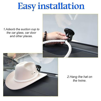 zipelo Hat Mounts for Car, Cowboy Hat Holder Rack with Suction Cup and Handmade Rope, Car Accessories, Universal Cowboy Hat Hanger for SUV Truck Vehicle Home (Dark Gray) - color: Dark Gray