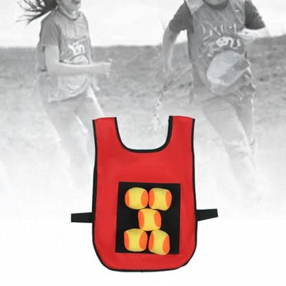 harayaa Sticky Ball Vest Dodgeball Game Set Kids Target Ball Vest Throwing Game Props Oxford Cloth Soft Balls Suitable for Indoor Activities, red and Kids