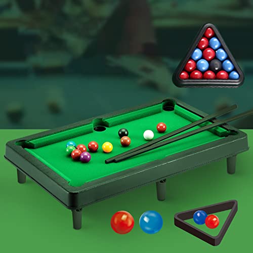 Mini Pool Table, Portable Tabletop Billiards Game Interactive Simulation Foldable Miniature Billiard Game Set with Balls, Sticks, Billiard Cue and Tripod Rack for Desktop