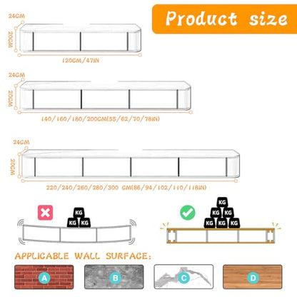 Floating TV Stand - Wall Mounted Media Console with 2 Drawer, Floating Entertainment Center TV Cabinet, Wall Mounted Audio/Video Shelf for Home Room (Wood 2+LED, 118.11x7.87x9.45IN) - color: Wood 2+led, size: 118.11x7.87x9.45IN