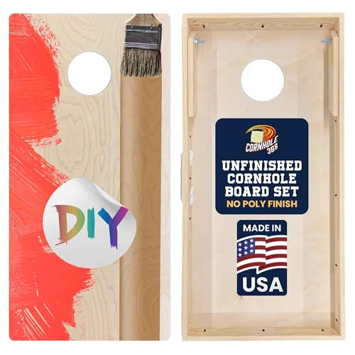 Cornhole365 Premium Cornhole Boards - Unfinished Regulation Size Solid Wood Cornhole Board Set for Outdoor Fun, Durable, Heavy-Duty Construction, Perfect for Custom Painting & Personalization - color: No Poly Finish