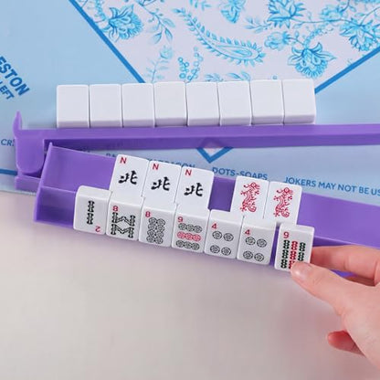 4 Pcs 18.7 Inch Purple Acrylic Mahjong Tile Racks with Pushers for Game Night American Mahjong Racks Tile Set for Mah Jong Lovers and Beginners - color: Purple