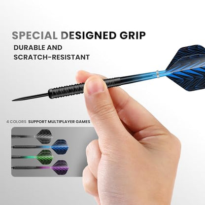 12 Pack Steel Tip Darts Set, 18g Professional Darts Metal tip with 4 Style Darts Flights with Protectors, Sharpening Stone &Darts Case, Ideal for Beginners, Home, Pub & Office Indoor