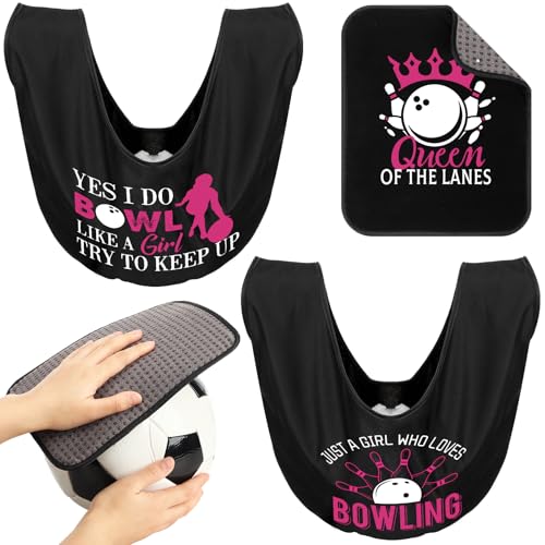 Hahafelt 3 Pcs Bowling Ball Polisher Gifts Microfiber Bowling Seesaw Bag with 10'' x 8'' Bowling Towel Shammy Pad Bowling Accessories for Bowlers Women Bowling Lovers - style: Girls