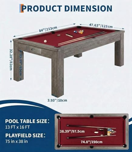 7 FT Pool Table, Complete Set - color: Red