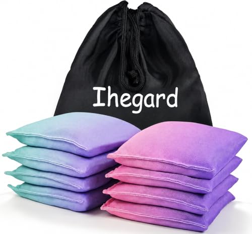 Cornhole Bags Set of 8, Weather Resistant Cornhole Bean Bags with Gradient Design, Durable Modified Size Corn Hole Bags for Outdoor Tossing Games, Includes Tote Bag - color: PurplePink & BlueCyan