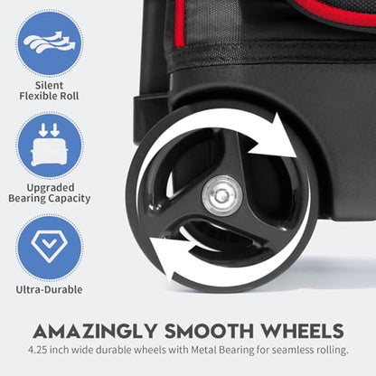 Mangrove 3 Ball Bowling Bag with Wheels & Shoe Compartment, Deluxe Bowling Ball Bag 3 Ball Roller, Rolling Triple-Ball Bag w/Accessory Pocket & Retractable Handle Extends to 40'' - color: Red