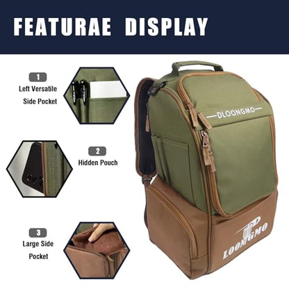 Disc Golf Bag, Durable Disc Golf Backpack Holds 22+ Discs, Large Capacity with Multiple Storage Pockets - color: Coffee