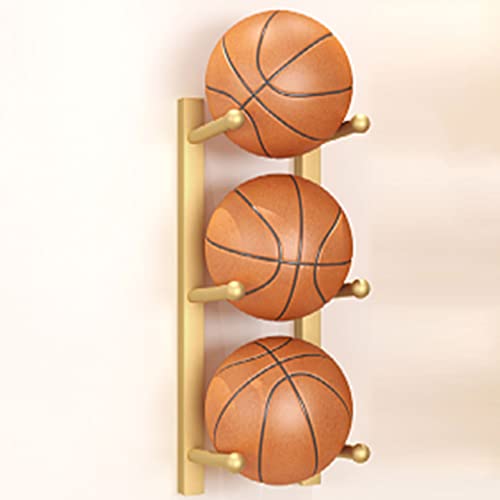 Wall-Mounted Sports Ball Storage Rack - Metal Basketball Holder & Multi-Function Equipment Organizer for Football, Volleyball, Yoga Mat, Soccer, Rugby, Baseball Display - color: Gold, size: Length 75CM