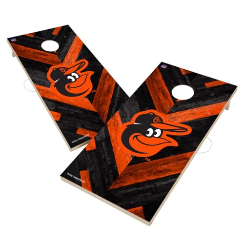 Baseball Themed Cornhole Boards, 2x4 Regulation Pro Cornhole Board Set, Officially Licensed Cornhole Boards, Perfect for Tailgates - color: Baltimore, size: 4. Include Case & Lights