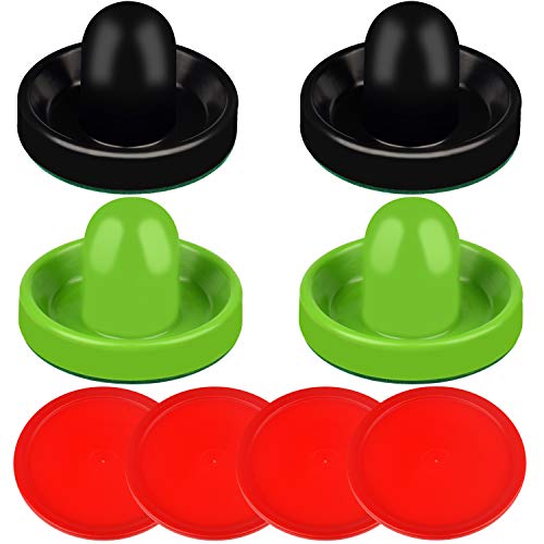 ONE250 Air Hockey Pushers and Red Air Hockey Pucks, Goal Handles Paddles Replacement Accessories for Game Tables (4 Striker, 4 Puck Pack) - color: Black & Green