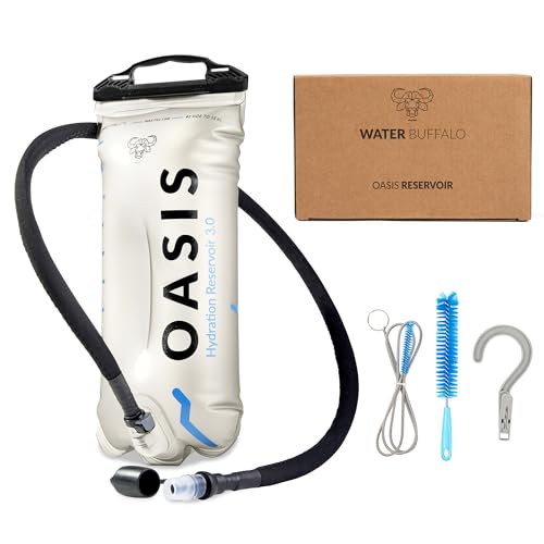 Water Buffalo Oasis Hydration Bladder – 2L and 3L Water Bladder for Hiking Backpack, Leakproof Design with Insulated Hose and High-Flow Bite Valve - size: 3 Liter with Cleaning Kit