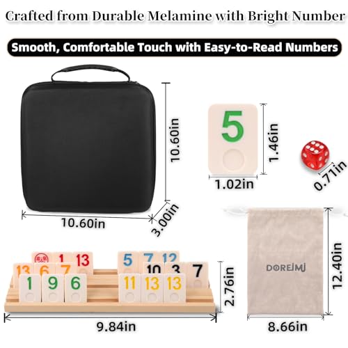 Doreimi Non-Transparent Rummy Cube Game Set 6-8 Players, 240 Tiles with 8 Wooden Racks, Dual Storage Travel Rummy Tile Set with Carrying Case & Drawstring Bag, Family Board Game Gift for Adults Kids