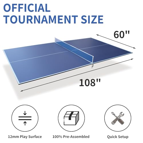 9ft Blue Mid Size Ping Pong Conversion Top Foldable Portable Table Tennis Table Top for Indoor Games