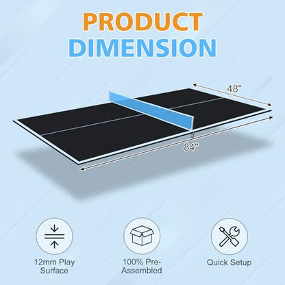 Tidyard Ping Pong Table Top, Foldable Portable Indoor Table Tennis Conversion Top 7ft x 4ft 12mm MDF with Net for Home Game Room and Recreational Use