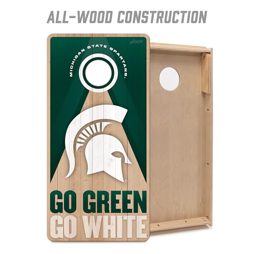 YouTheFan NCAA 2' x 4' Slogan Series Professional Wood Cornhole Game with Logo Bags - color: Michigan State Spartans