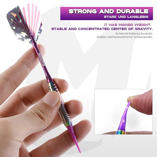 Darts Plastic Tip 3pcs with Extra Accessories, Professional Soft Tip Dart for Electronic Dart Board | Multi-section knurled non-slip grip+Complete replacement accessories included+Iridescent rainbow electroplated barrel