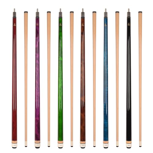 ASKA Set of Wrapless 2-Piece Billiard Pool Cue Sticks L3, 58" Hard Rock Canadian Maple, 13mm Hard Leather Tip, Mixed Weights and Colors - style: Set of 6 Sticks
