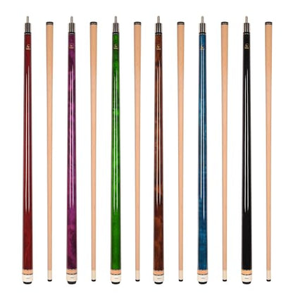 ASKA Set of Wrapless 2-Piece Billiard Pool Cue Sticks L3, 58" Hard Rock Canadian Maple, 13mm Hard Leather Tip, Mixed Weights and Colors - style: Set of 6 Sticks