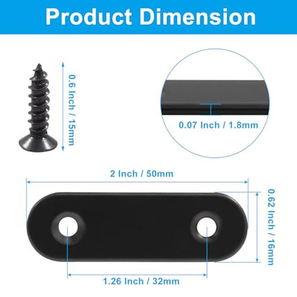 12 Pcs 2 Inch Straight Bracket, Stainless Steel Flat Mending Brace, Black Connector Plate with Mounting Screws & Screwdriver for Furniture Repair, Fixing - size: Black, 2" x 0.6"