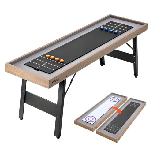 VEVOR 7 ft Shuffleboard Table, 2 in 1 Shuffleboard and Tabletop Curling Combo Game, Compact Shuffle Board with Smooth Surface, Folding Legs, 8 Pucks, Easy to Disassemble and Move, for Family Game Room