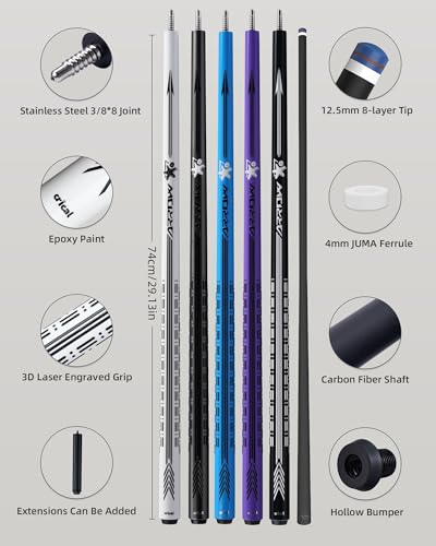 CRICAL Carbon Fiber Pool Cue Stick - 58" Low Deflection Professional Pool Cue with Pro Taper Shaft, 3D Anti-Slip Wrapless Grip, 12.5mm Tip & 3/8x8 Joint Billiard Stick for Enhanced Control & Accuracy - color: CL-PD-Set1 White